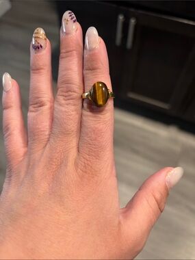Gold Tiger's Eye Oval Ring - Women Jewelry